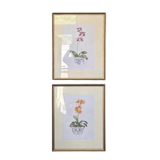 Pair of Vintage Framed Orchid Botanical Prints in Chinoiserie Pots For Sale In West Palm - Image 6 of 12