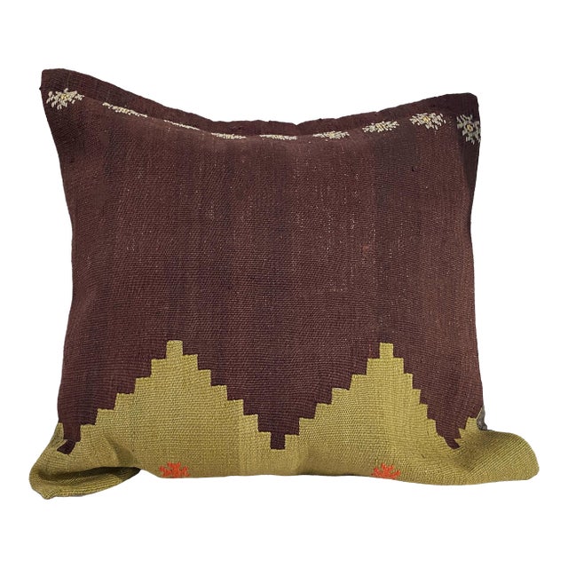 Custom Made Vintage Turkish Tribal Kilim Pillow Cover 22" by 22" For Sale
