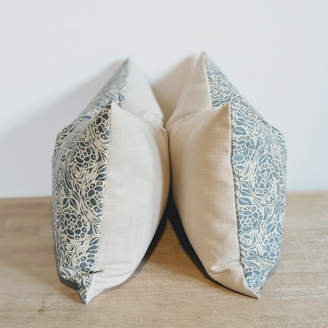 Persian Fortuny Fiori Lumbar Pillows in Storm Blue & Ivory For Sale - Image 3 of 6