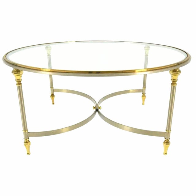 Metal 1960s Exquisite Italian Mid Century Modern Round Chrome Brass Glass Top Coffee Table For Sale - Image 7 of 8