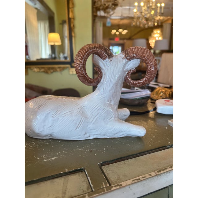 Mid 20th Century Italian Glazed Terra Cotta Rams- a Pair For Sale In Tampa - Image 6 of 10