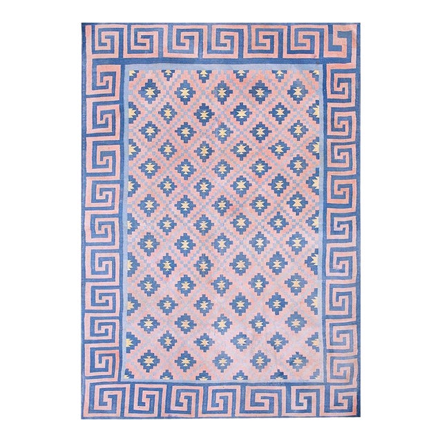 1930s White Diamond Antique Indian Dhurrie Rug 6' X 8' 6" Handknotted Cotton Carpet For Sale