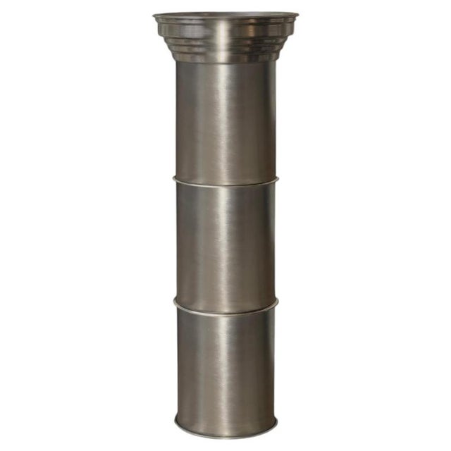Metal Rl 11 Cylindrical Pedestal in Brushed Aluminum by Caspal For Sale - Image 7 of 7