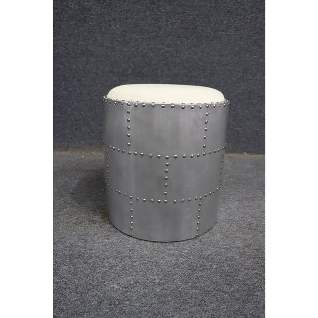 Industrial Industrial Metal Drum Ottoman Stool For Sale - Image 3 of 8