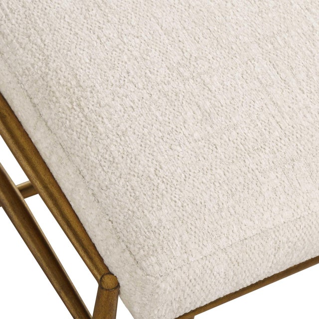 Karleen Plush White Small Brass Bench For Sale In Chicago - Image 6 of 7