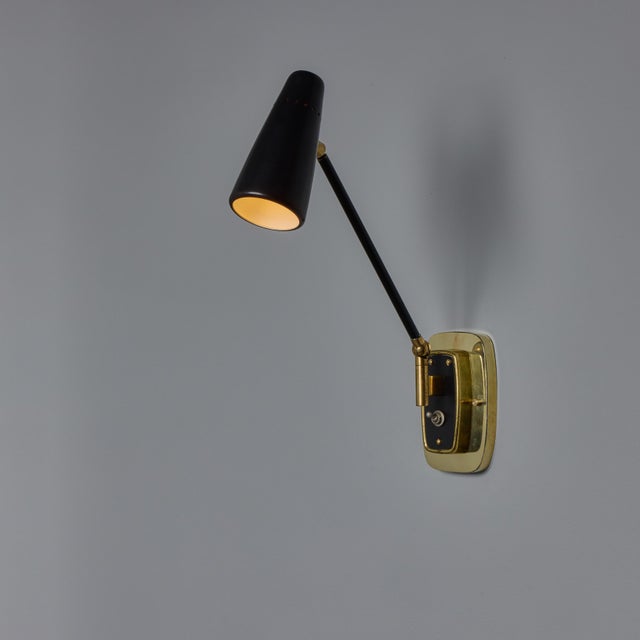 1950s Stilnovo Perforated Black Metal and Brass Sconce With Stamped Label For Sale - Image 9 of 17