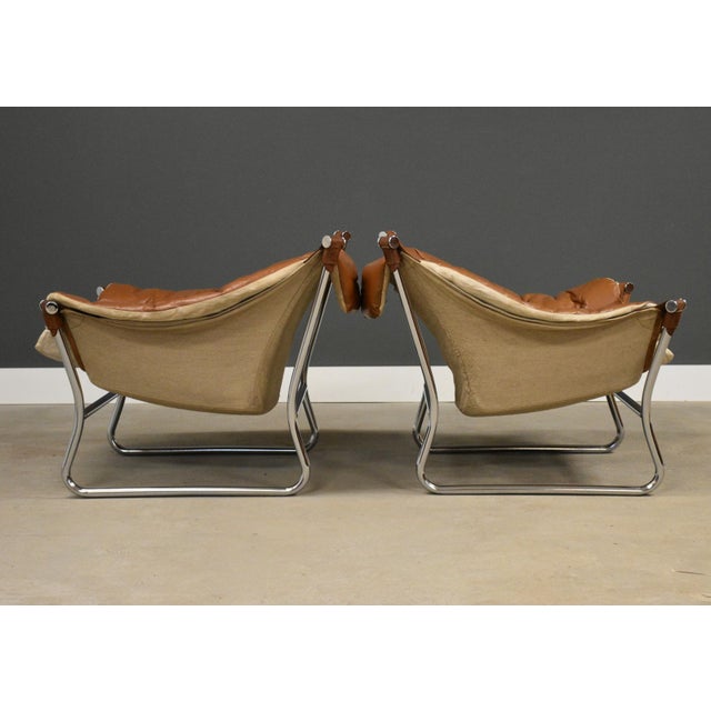1970s 1970s Tormod Alnaes Leather Sling and Chrome Lounge Chairs - A Pair For Sale - Image 5 of 12