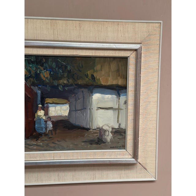 Axel Hamborn, Villagers in Courtyard, 1950s, Oil Painting on Panel, Framed For Sale - Image 13 of 18