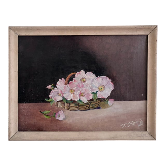 Vintage Original Flower Oil Painting, Floral Still Life Art For Sale