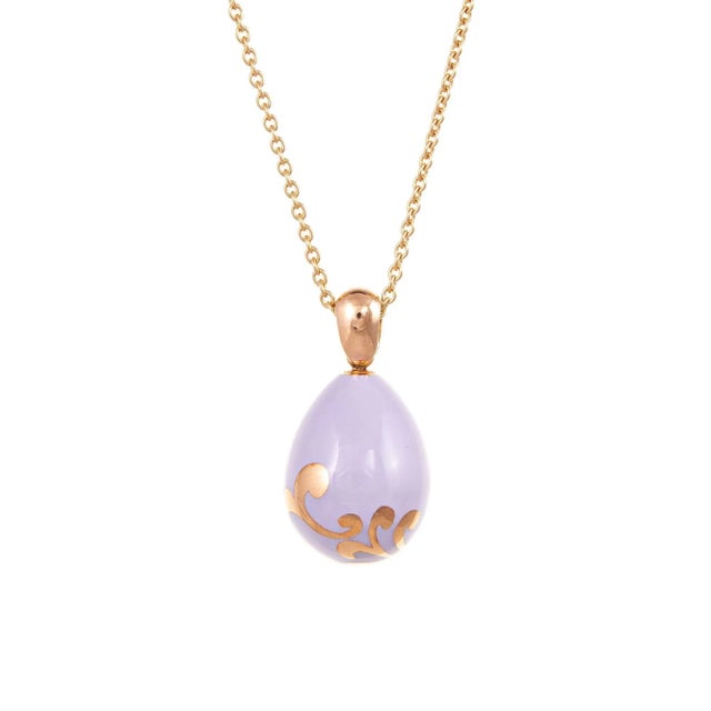 Faberge Egg Pendant Necklace 18 Karat Rose Gold Lilac Purple Fine Jewellery Chain For Sale - Image 4 of 4