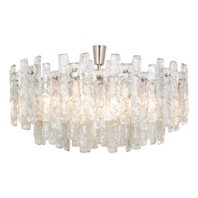 Soria Chandelier in Ice Glass from Kalmar, Germany, 1970s For Sale