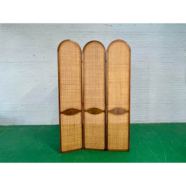 Vintage Rattan, Wood and Wicker 3 Panel Folding Dressing Screen/Decor