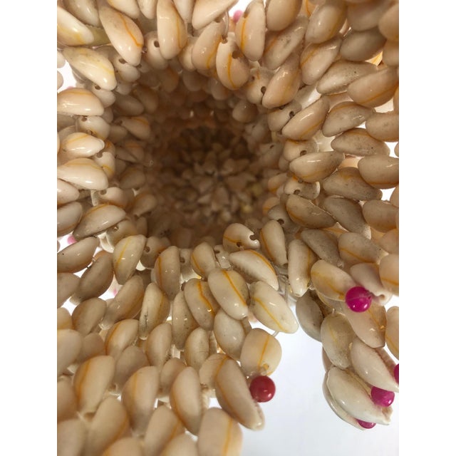 Vintage handmade vase using natural cowrie shells and beads. 1970s polynesian art. Condition: Very good+ vintage condition...