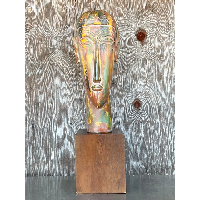 Vintage Boho Plaster Bust After Modigliani For Sale - Image 11 of 11