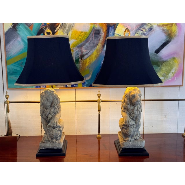 1950s Pair of Stone Lion Table Lamps For Sale - Image 13 of 14