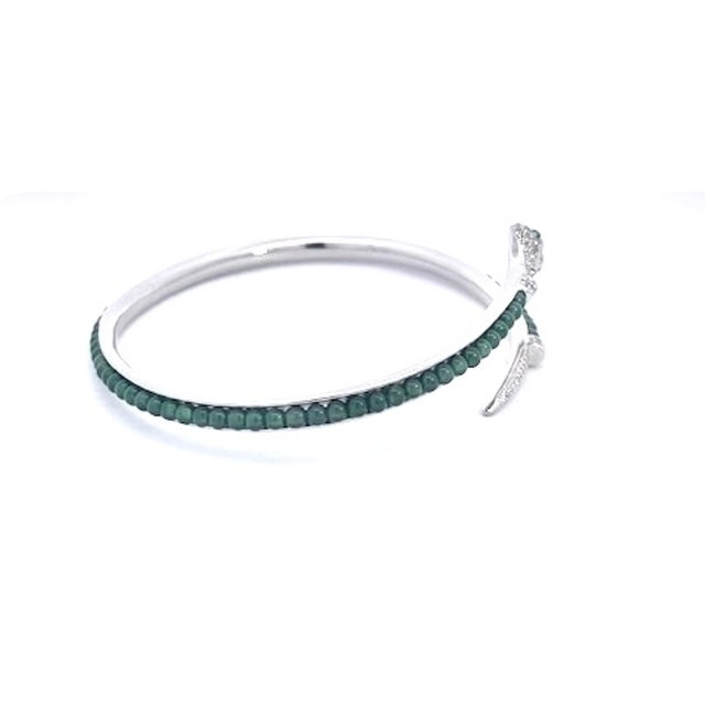 Jade Serpent Wrap Bangle With Green Jade Beads and Cubic Zirconia For Sale - Image 8 of 9