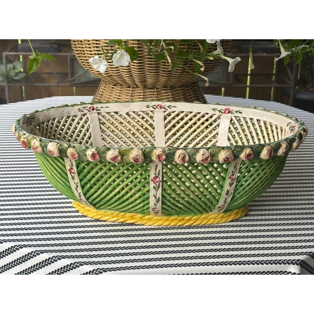 Large Scale Vintage Italian Majolica Openwork Bowl / Basket Centerpiece For Sale - Image 12 of 15