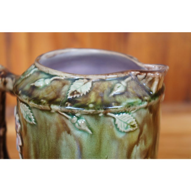 Antique Majolica French Barbotine Dog Rose Flower Blossom Water Pitcher Jug For Sale - Image 12 of 12
