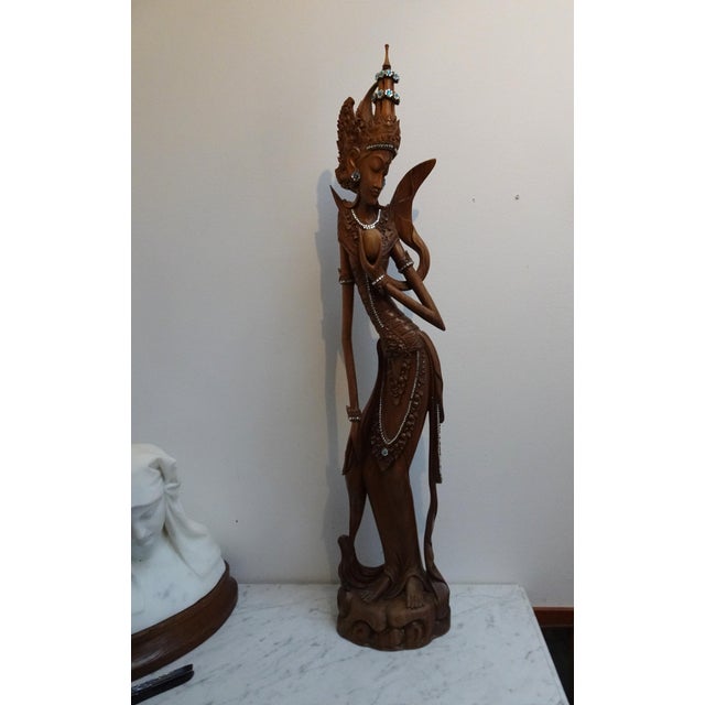 Large Balinese Hand-Carved Coromandel Wooden Sculpture of Dancer, Indonesia, 1920s-1940s For Sale - Image 10 of 18
