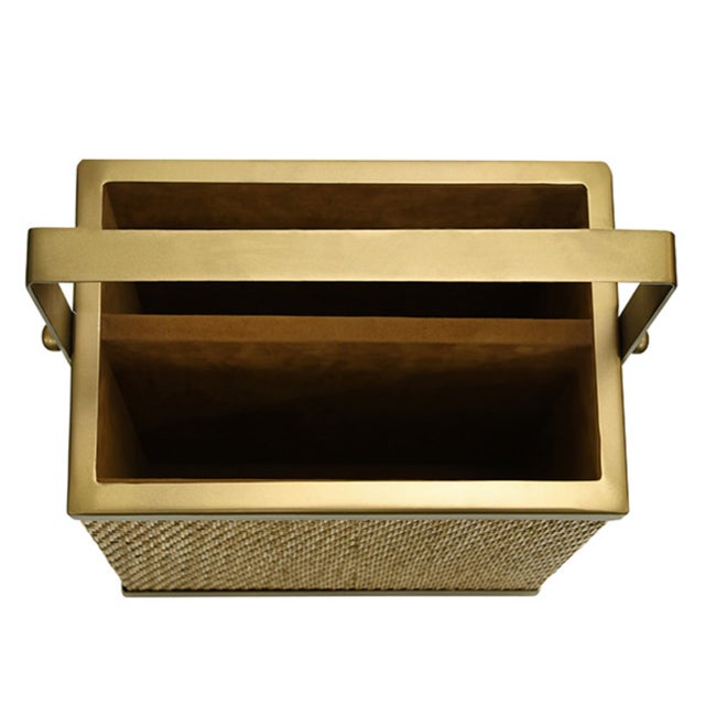 2020s Matthew Izzo Home Nelson Woven Rattan and Burnished Brass Magazine Holder For Sale - Image 5 of 7