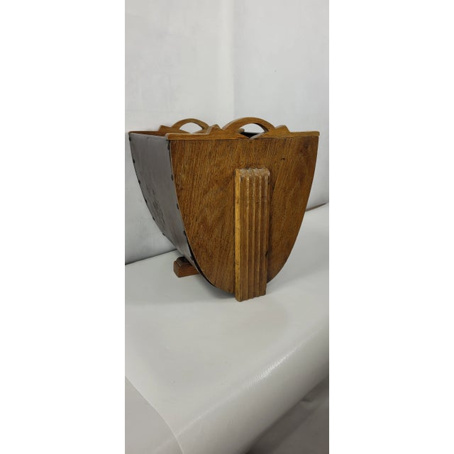 Vintage Art Deco Wood and Metal Magazine Rack For Sale - Image 9 of 9