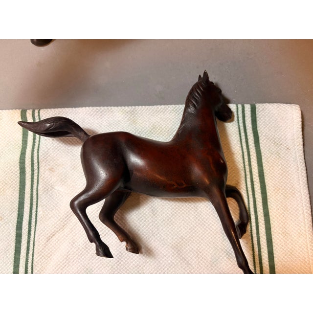 Metal 1970s Tang Dynasty Style Brass Horse Sculptures - Matching Pair Set 22” - Unmarked For Sale - Image 7 of 12