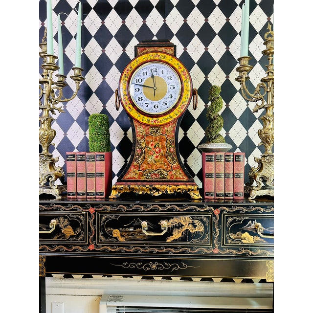 Castilian Imports Oversized Italian Florentine Style Hand-Painted Mantel Clock For Sale - Image 12 of 18