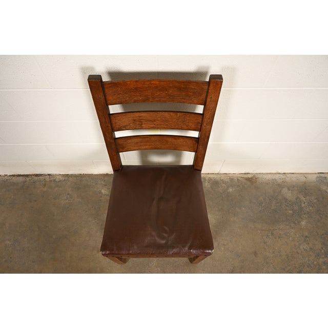 Gustav Stickley Antique Mission Oak Arts & Crafts Ladder Back Side Chair or Dining Chair, Circa 1910 For Sale In South Bend - Image 6 of 12