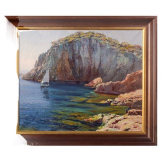 Ricard Tarrega Viladoms, Spanish Cala Landscape, Mid-20th Century, Oil on Canvas For Sale