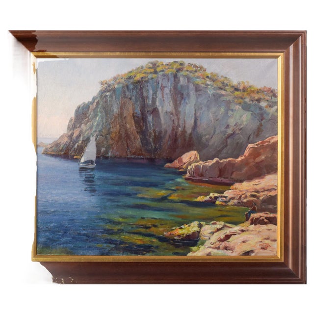 Ricard Tarrega Viladoms, Spanish Cala Landscape, Mid-20th Century, Oil on Canvas For Sale