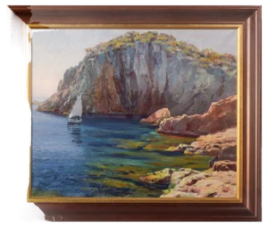Ricard Tarrega Viladoms, Spanish Cala Landscape, Mid-20th Century, Oil on Canvas