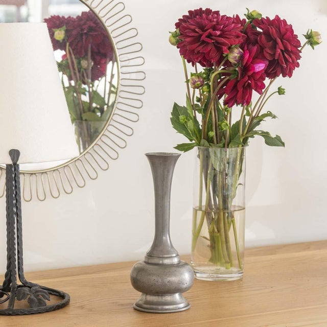 Lovely decorative pewter bud vase from France, 1930s. Sculptural shape with fluted rim and bulbous base. Original finish...