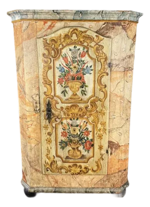 18th Century Hand-Painted Faux-Marble Pine Armoire