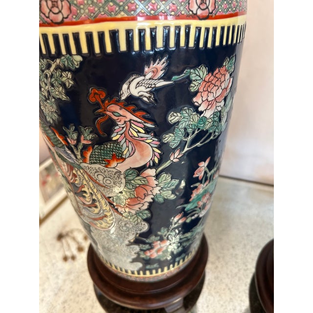 1950s Monumental Chinoiserie Famille Noir Style Pair of Table Lamps by Frederick Cooper - a Pair For Sale - Image 10 of 18