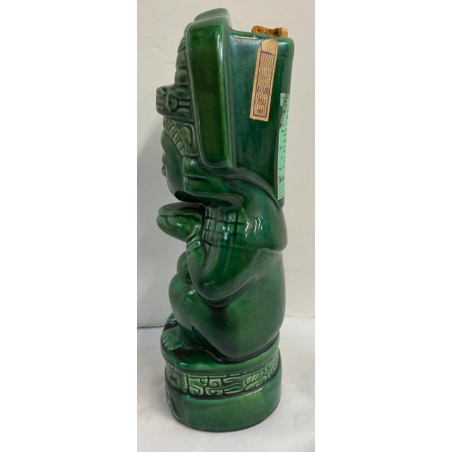 Mid 20th Century Vintage Kahlua Handmade Jade Green Tiki Aztec K&b Glazed Ceramic Decanter Mexico For Sale - Image 5 of 10