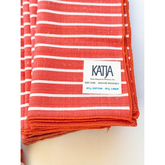 Textile Vintage Linen Cotton Striped Cloth Dinner Napkins, Persimmon For Sale - Image 7 of 7