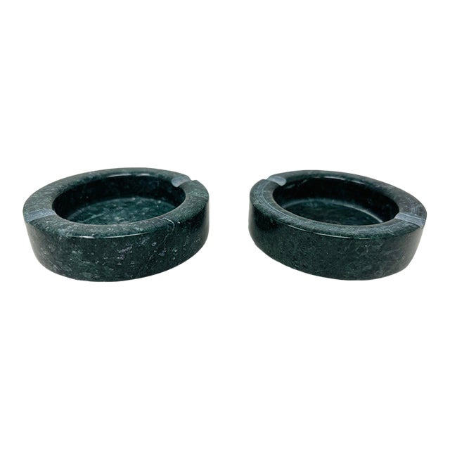 Post Modern Round Green Marble Ashtray 1970, Made in Italy Set of 2 For Sale