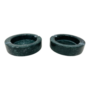 Post Modern Round Green Marble Ashtray 1970, Made in Italy Set of 2
