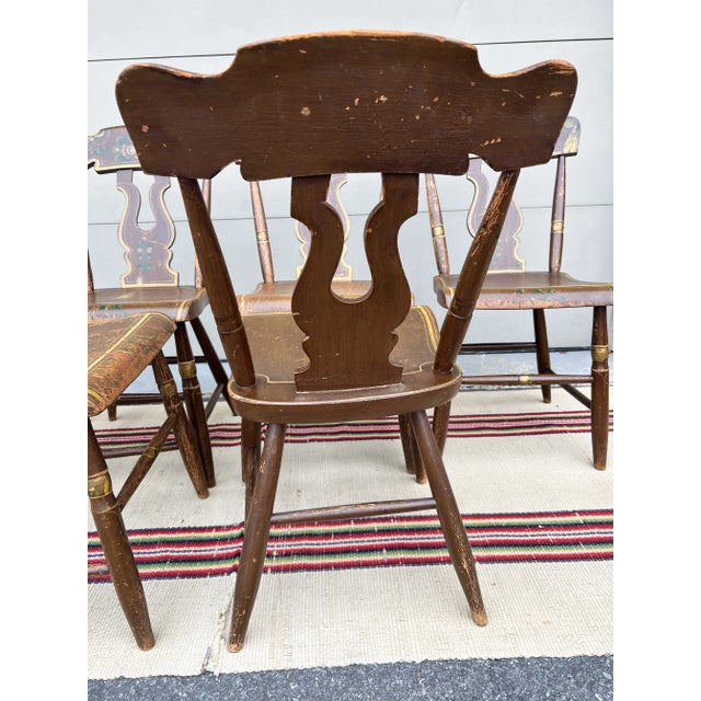 Set of 6 Paint Decorated Farmhouse Kitchen Chairs, Lancaster County, Pa Circa 1850’s For Sale - Image 9 of 12
