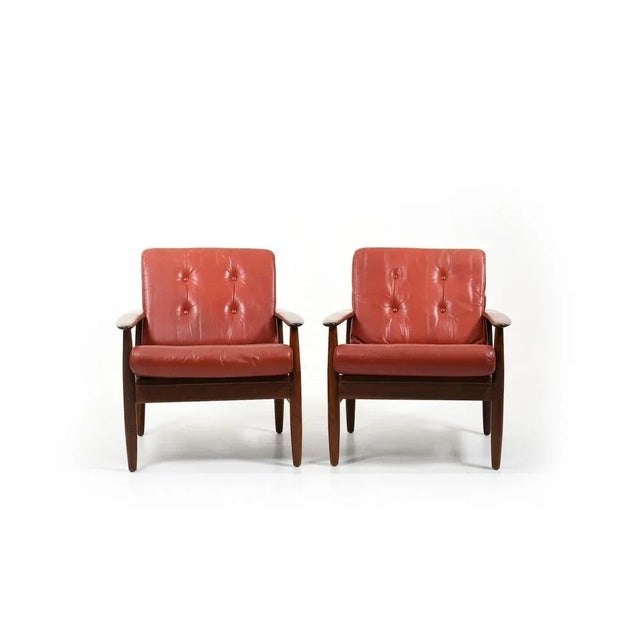 Mid-Century Modern Danish Teak Easy Chairs with Leather Seats, 1960s, Set of 2 For Sale - Image 3 of 13