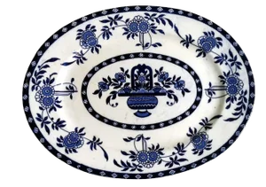 Staffordshire English Tray with Blue Transferware Decorations, 1901