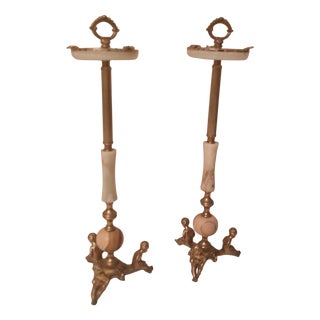 Freestanding Figural Ashtray with Cherub Statues in Onyx Marble and Brass, 1960s, Set of 2 For Sale