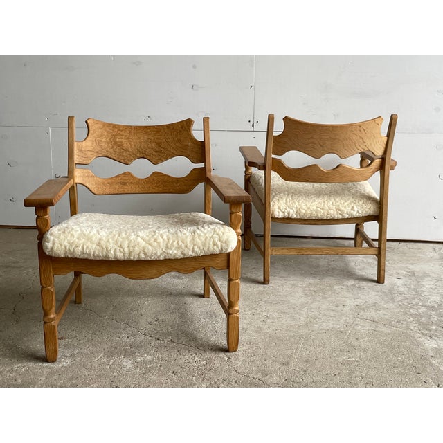 Vintage Danish Razorblade Oak Lounge Chairs by Henning Kjærnulf, 1960s, Set of 2 For Sale - Image 11 of 12
