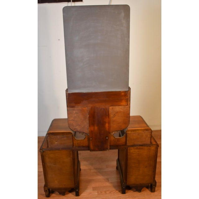 1950s Vintage Art Deco Walnut Inlaid Vanity and Mirror / Makeup Table For Sale - Image 15 of 16