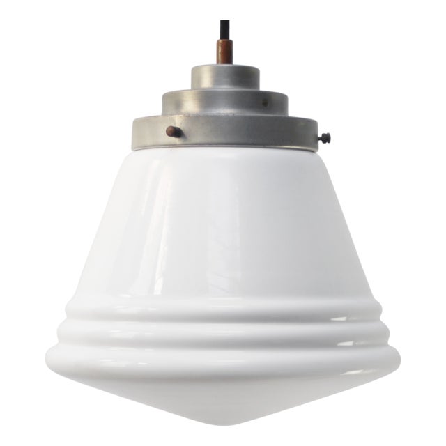 Art Deco White Reeded Opaline Glass Pendant Lamp from Philips For Sale