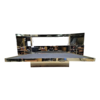 Vintage Mid Century Modern Bronze Mirrored and Brass Bed For Sale