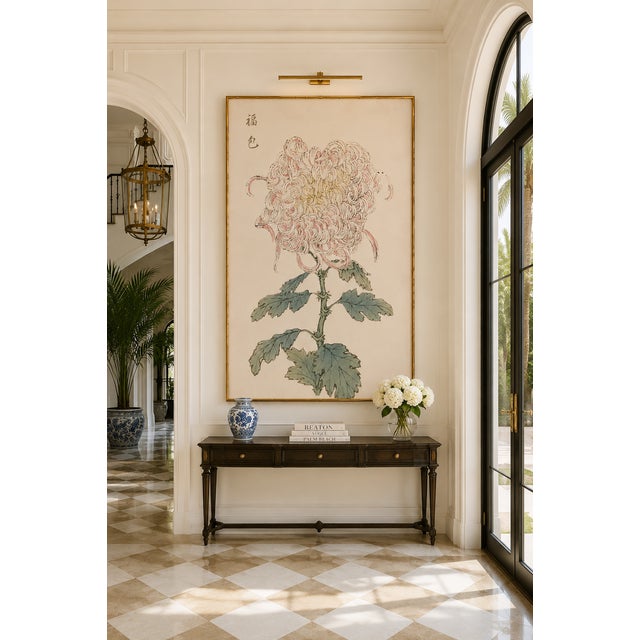 Blush Mum by Hasegawa, Vintage Japanese Botanical Art Print, 40" X 60" For Sale - Image 9 of 11