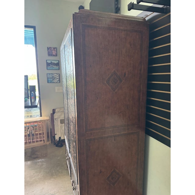 Traditional Vintage Maitland-Smith Embossed Leather & Lacquer Armoire / Bar Cabinet For Sale - Image 3 of 11