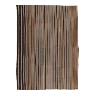 Vintage Persian Kilim, Beige-Brown Stripes and Light Blue Accents - Rug & Kilim For Sale