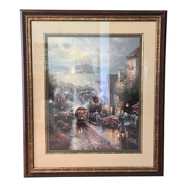 1990s Thomas Kinkade "Hyde Street and the Bay" Signed & Numbered Lithograph - Framed For Sale